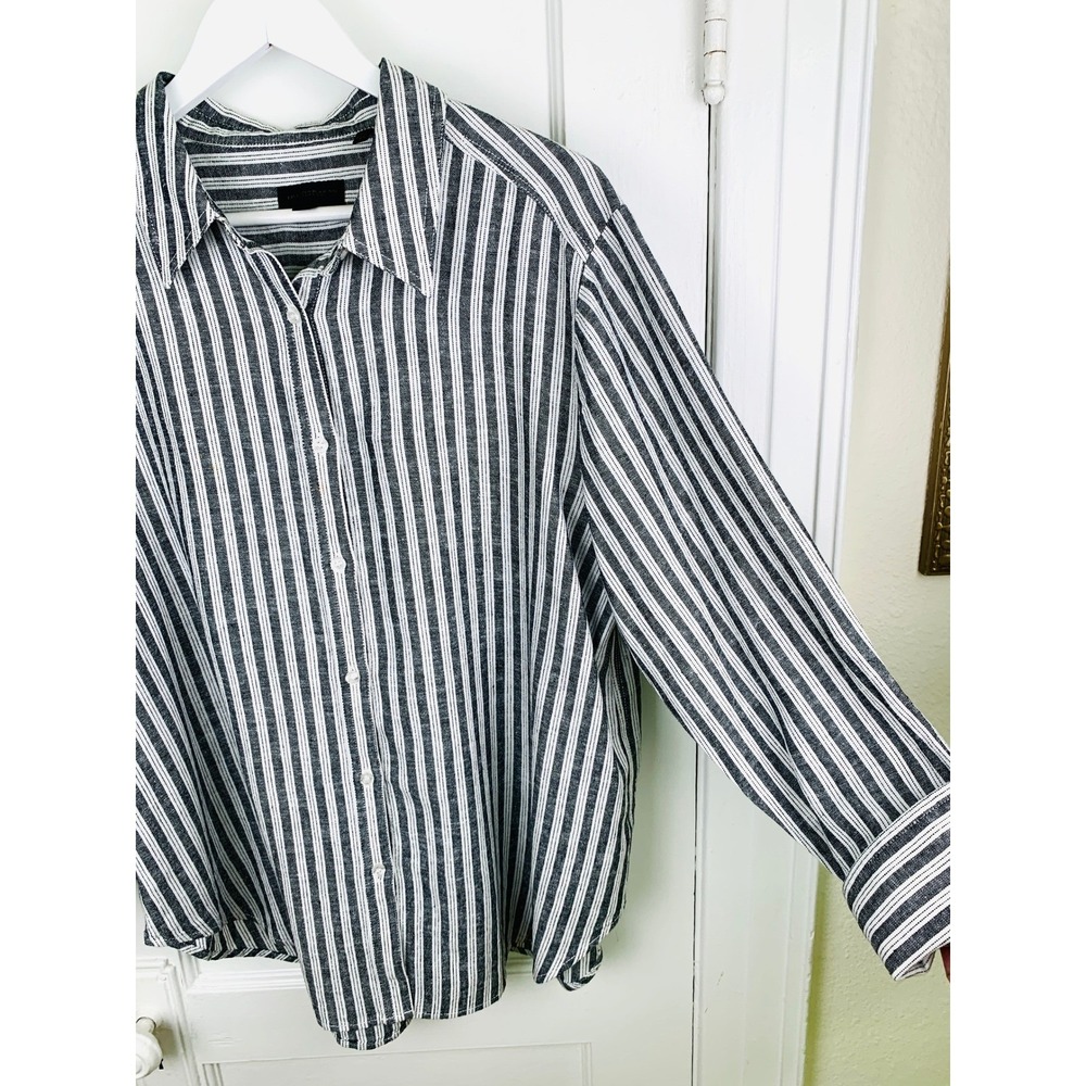 Donna Karan Weekend Striped Linen-Blend Shirt L Coastal Preppy Travel Breathable - Picture 14 of 16